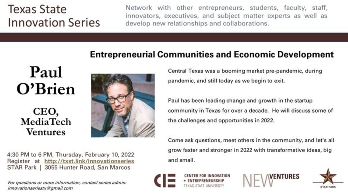 TXST Innovation Series: Entrepreneurial Communities + Economic Development